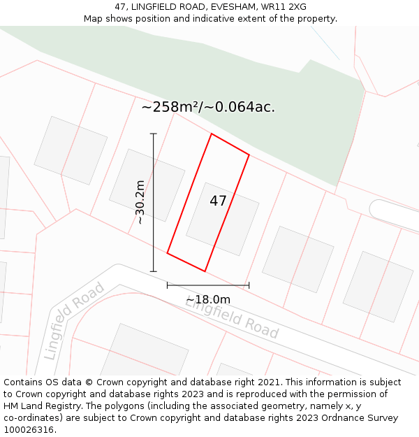 47, LINGFIELD ROAD, EVESHAM, WR11 2XG: Plot and title map