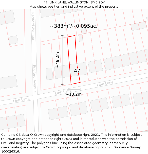 47, LINK LANE, WALLINGTON, SM6 9DY: Plot and title map