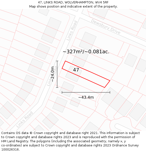 47, LINKS ROAD, WOLVERHAMPTON, WV4 5RF: Plot and title map