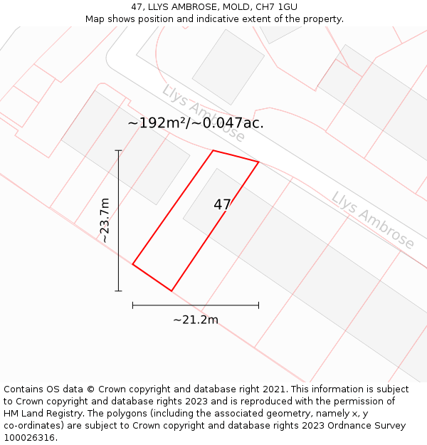 47, LLYS AMBROSE, MOLD, CH7 1GU: Plot and title map