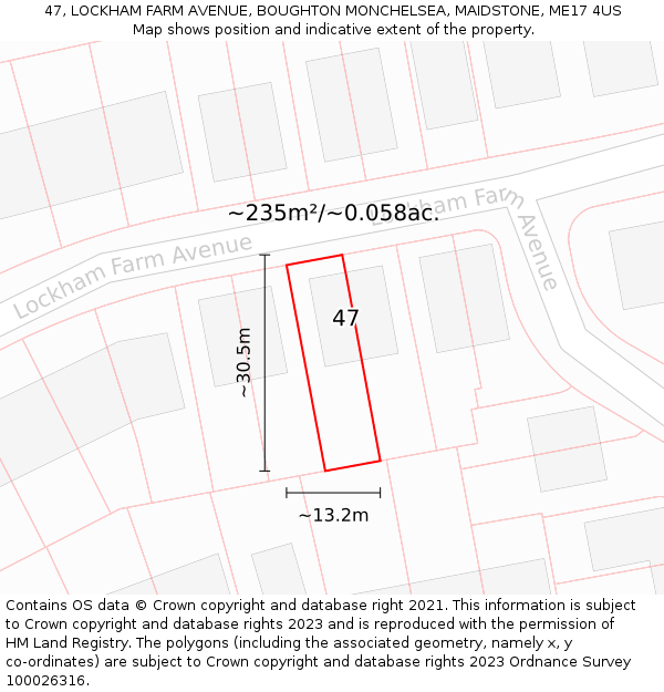 47, LOCKHAM FARM AVENUE, BOUGHTON MONCHELSEA, MAIDSTONE, ME17 4US: Plot and title map