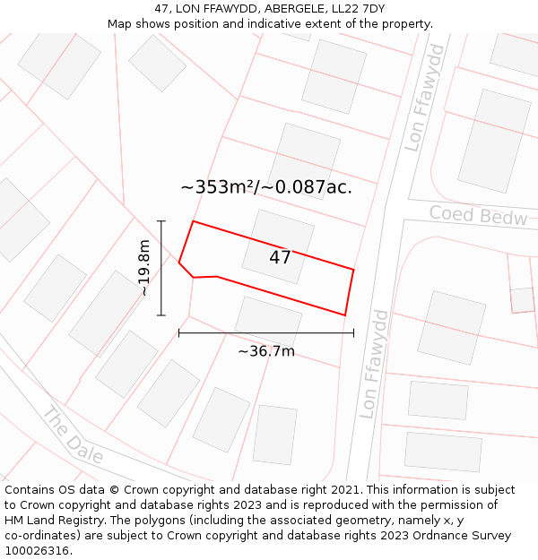 47, LON FFAWYDD, ABERGELE, LL22 7DY: Plot and title map