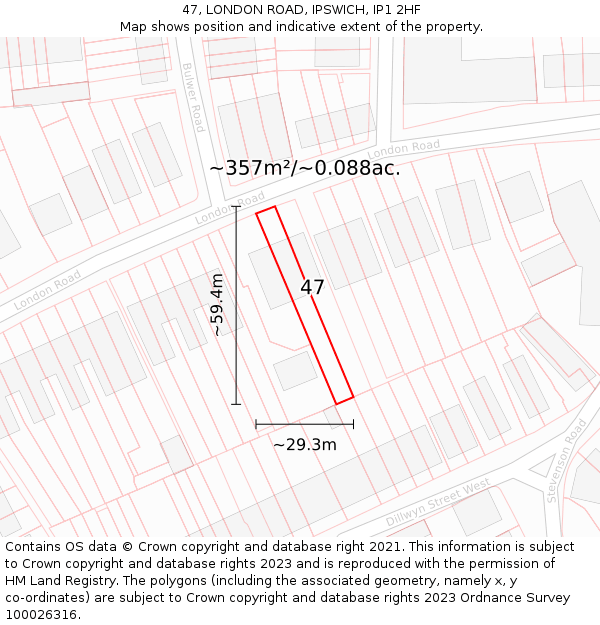 47, LONDON ROAD, IPSWICH, IP1 2HF: Plot and title map