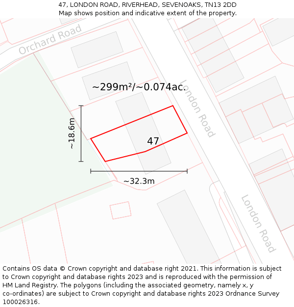 47, LONDON ROAD, RIVERHEAD, SEVENOAKS, TN13 2DD: Plot and title map