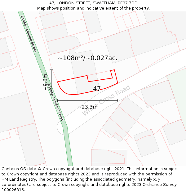 47, LONDON STREET, SWAFFHAM, PE37 7DD: Plot and title map