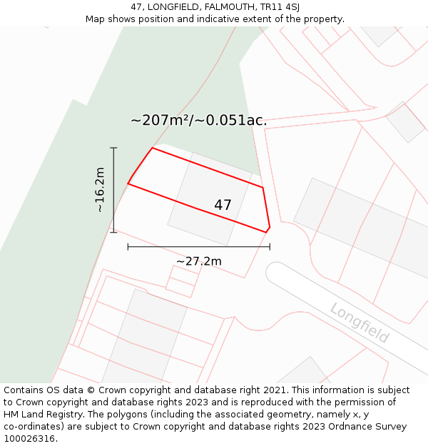 47, LONGFIELD, FALMOUTH, TR11 4SJ: Plot and title map