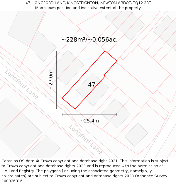 47, LONGFORD LANE, KINGSTEIGNTON, NEWTON ABBOT, TQ12 3RE: Plot and title map
