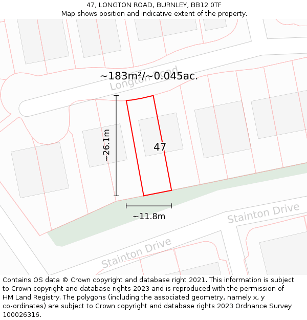 47, LONGTON ROAD, BURNLEY, BB12 0TF: Plot and title map