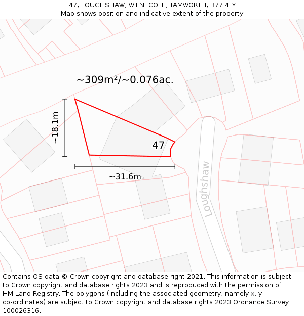 47, LOUGHSHAW, WILNECOTE, TAMWORTH, B77 4LY: Plot and title map