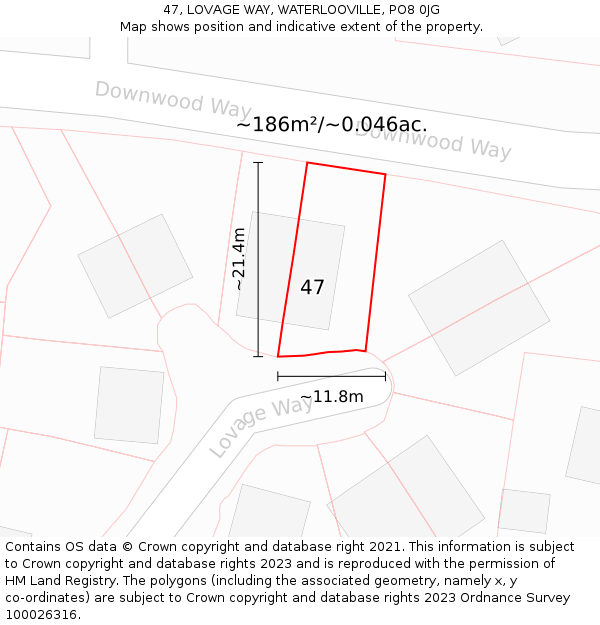 47, LOVAGE WAY, WATERLOOVILLE, PO8 0JG: Plot and title map