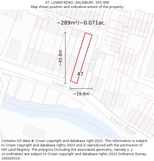 47, LOWER ROAD, SALISBURY, SP2 9NF: Plot and title map