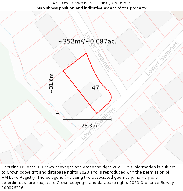 47, LOWER SWAINES, EPPING, CM16 5ES: Plot and title map