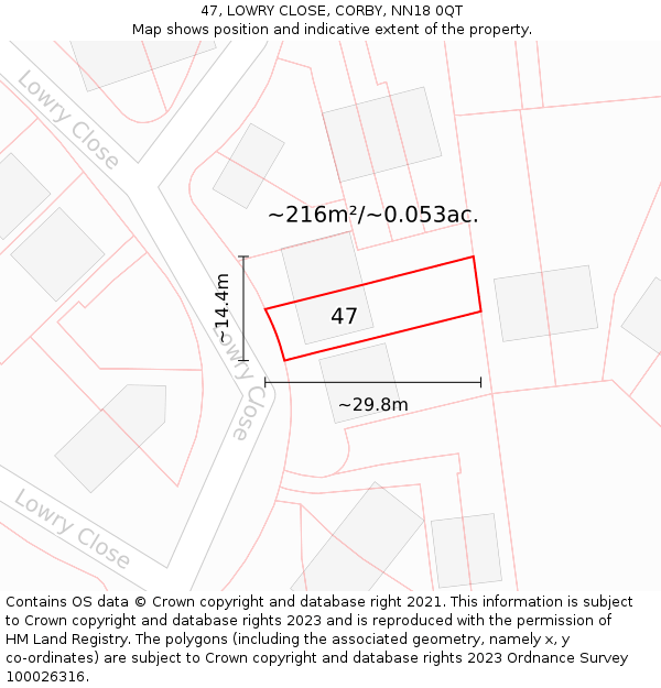 47, LOWRY CLOSE, CORBY, NN18 0QT: Plot and title map