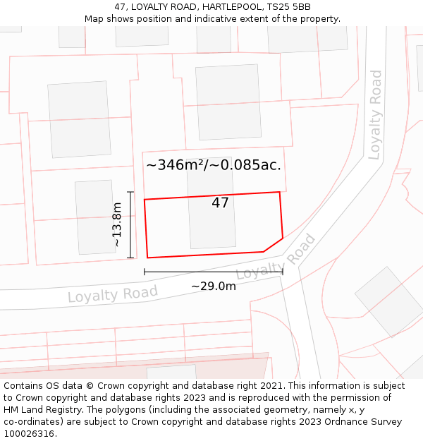 47, LOYALTY ROAD, HARTLEPOOL, TS25 5BB: Plot and title map