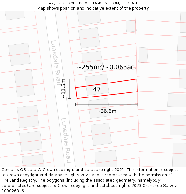 47, LUNEDALE ROAD, DARLINGTON, DL3 9AT: Plot and title map
