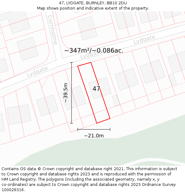 47, LYDGATE, BURNLEY, BB10 2DU: Plot and title map