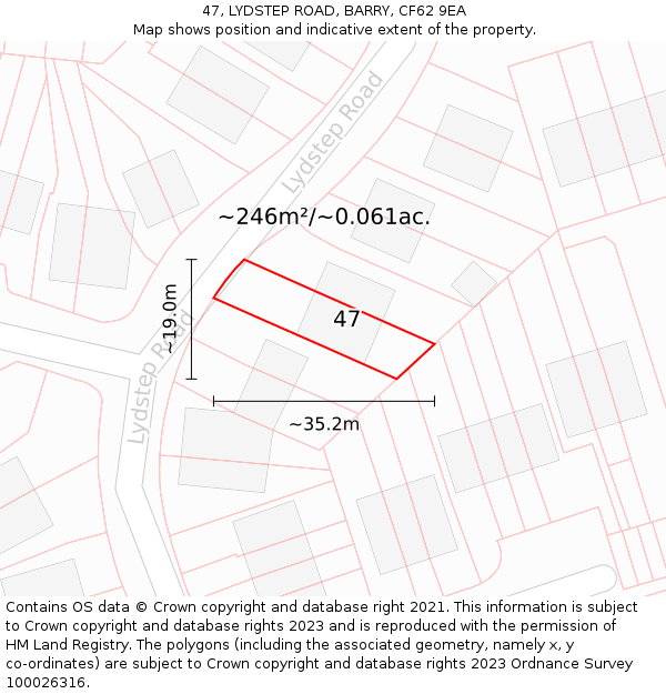 47, LYDSTEP ROAD, BARRY, CF62 9EA: Plot and title map
