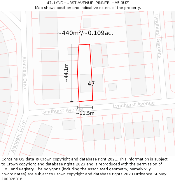 47, LYNDHURST AVENUE, PINNER, HA5 3UZ: Plot and title map