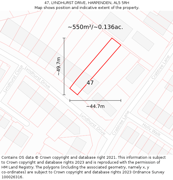 47, LYNDHURST DRIVE, HARPENDEN, AL5 5RH: Plot and title map