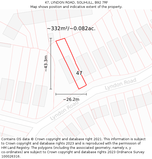 47, LYNDON ROAD, SOLIHULL, B92 7RF: Plot and title map