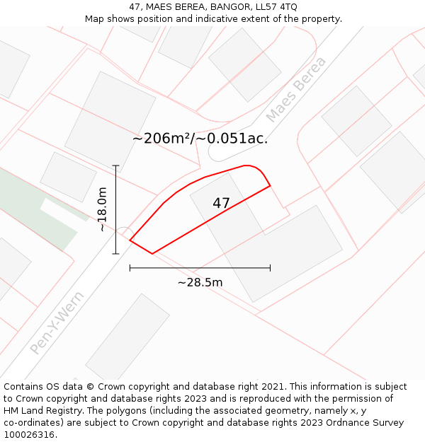 47, MAES BEREA, BANGOR, LL57 4TQ: Plot and title map