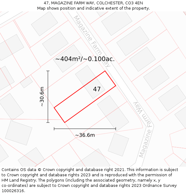 47, MAGAZINE FARM WAY, COLCHESTER, CO3 4EN: Plot and title map