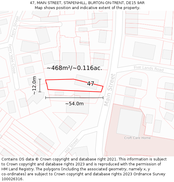 47, MAIN STREET, STAPENHILL, BURTON-ON-TRENT, DE15 9AR: Plot and title map