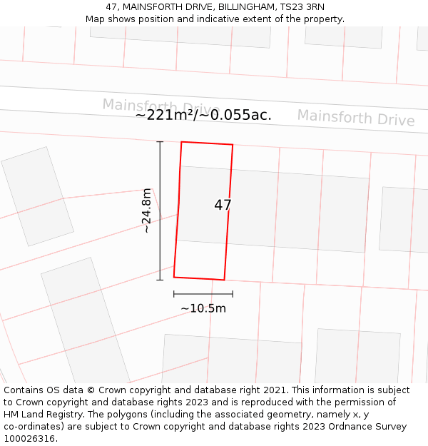 47, MAINSFORTH DRIVE, BILLINGHAM, TS23 3RN: Plot and title map