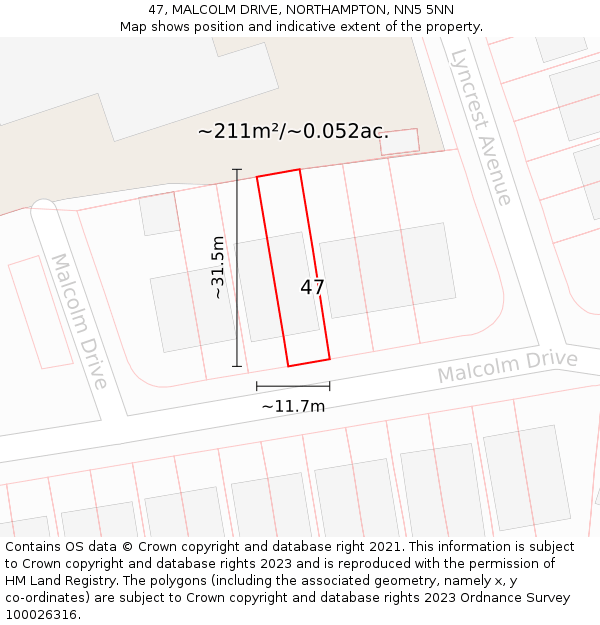 47, MALCOLM DRIVE, NORTHAMPTON, NN5 5NN: Plot and title map