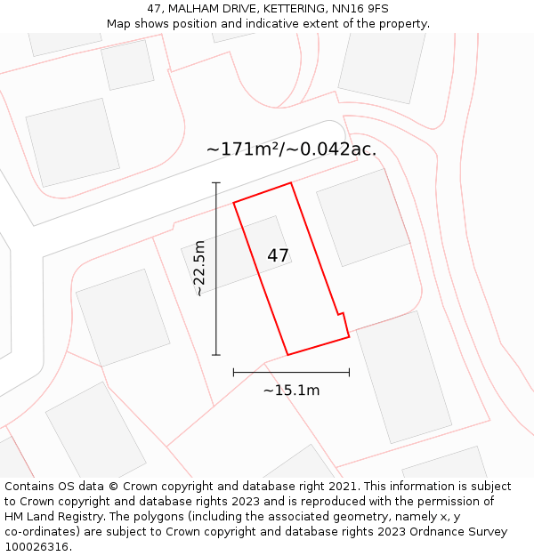 47, MALHAM DRIVE, KETTERING, NN16 9FS: Plot and title map