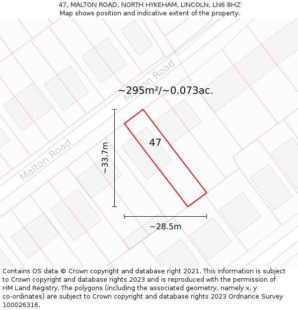 47, MALTON ROAD, NORTH HYKEHAM, LINCOLN, LN6 8HZ: Plot and title map