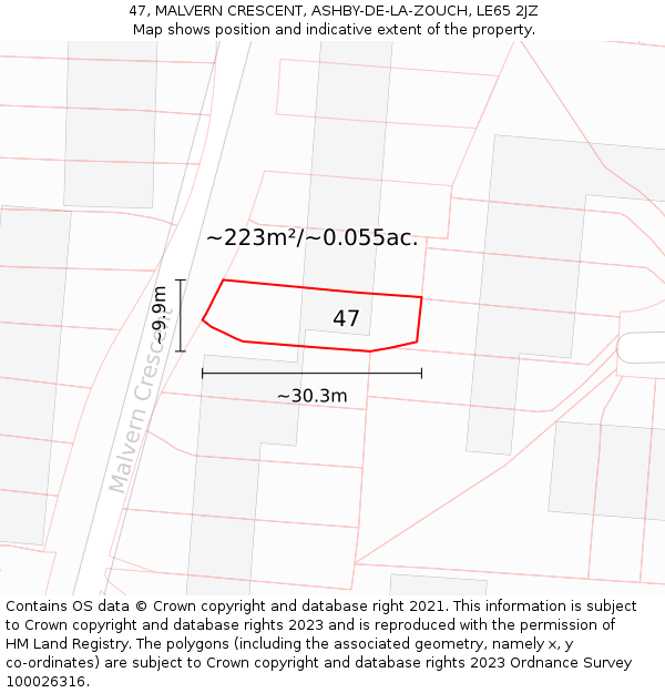 47, MALVERN CRESCENT, ASHBY-DE-LA-ZOUCH, LE65 2JZ: Plot and title map