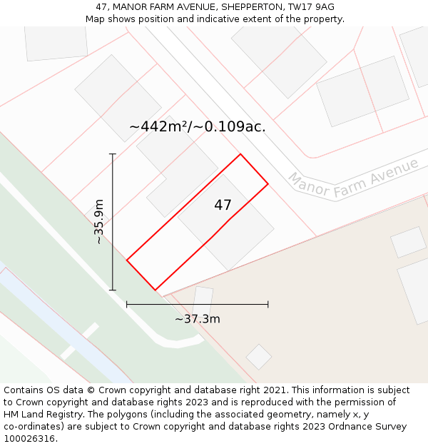 47, MANOR FARM AVENUE, SHEPPERTON, TW17 9AG: Plot and title map