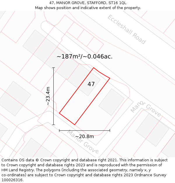 47, MANOR GROVE, STAFFORD, ST16 1QL: Plot and title map