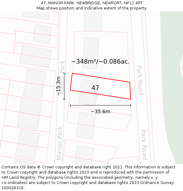 47, MANOR PARK, NEWBRIDGE, NEWPORT, NP11 4RT: Plot and title map