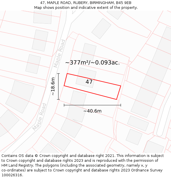 47, MAPLE ROAD, RUBERY, BIRMINGHAM, B45 9EB: Plot and title map