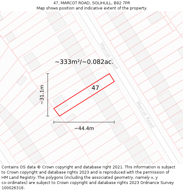 47, MARCOT ROAD, SOLIHULL, B92 7PR: Plot and title map