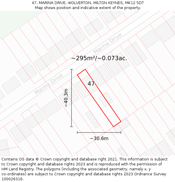 47, MARINA DRIVE, WOLVERTON, MILTON KEYNES, MK12 5DT: Plot and title map