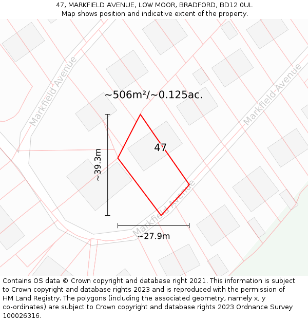 47, MARKFIELD AVENUE, LOW MOOR, BRADFORD, BD12 0UL: Plot and title map