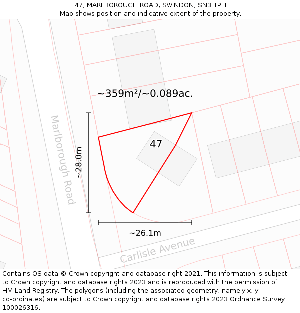 47, MARLBOROUGH ROAD, SWINDON, SN3 1PH: Plot and title map