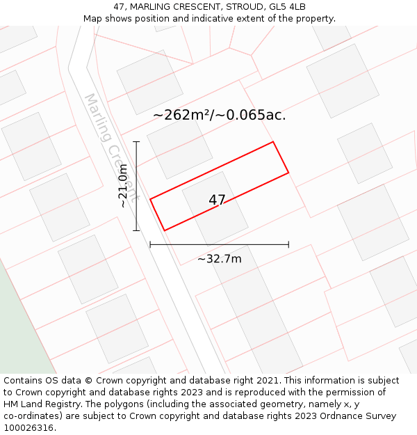 47, MARLING CRESCENT, STROUD, GL5 4LB: Plot and title map