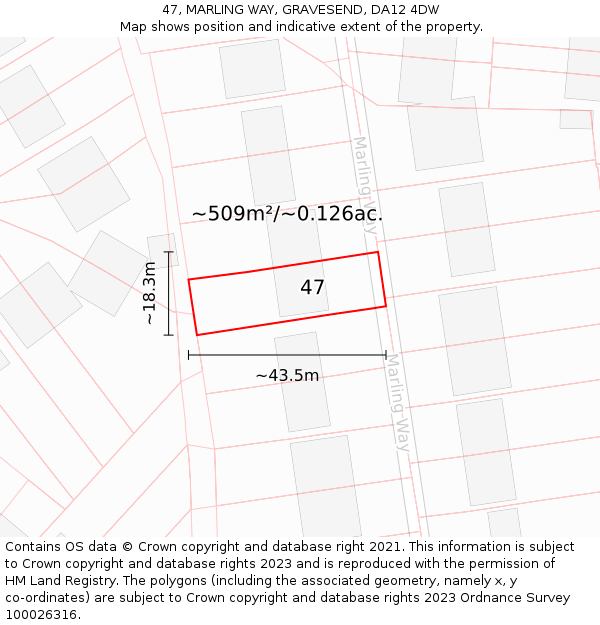 47, MARLING WAY, GRAVESEND, DA12 4DW: Plot and title map