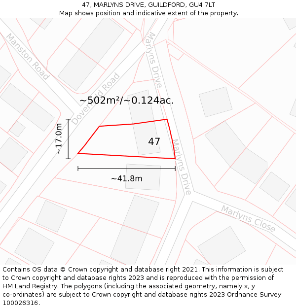 47, MARLYNS DRIVE, GUILDFORD, GU4 7LT: Plot and title map