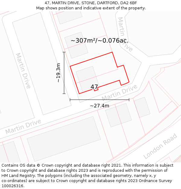 47, MARTIN DRIVE, STONE, DARTFORD, DA2 6BF: Plot and title map