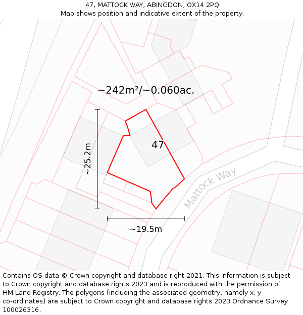 47, MATTOCK WAY, ABINGDON, OX14 2PQ: Plot and title map