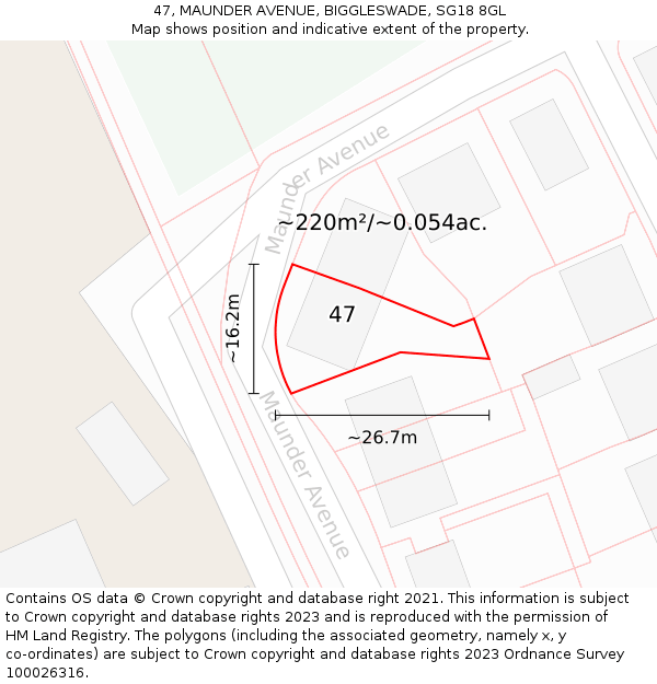 47, MAUNDER AVENUE, BIGGLESWADE, SG18 8GL: Plot and title map