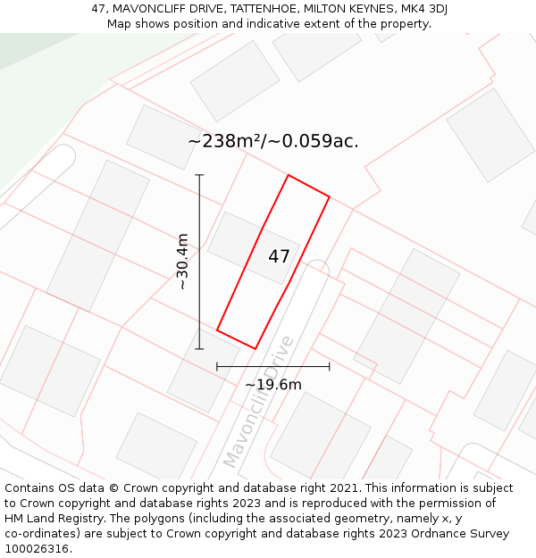 47, MAVONCLIFF DRIVE, TATTENHOE, MILTON KEYNES, MK4 3DJ: Plot and title map