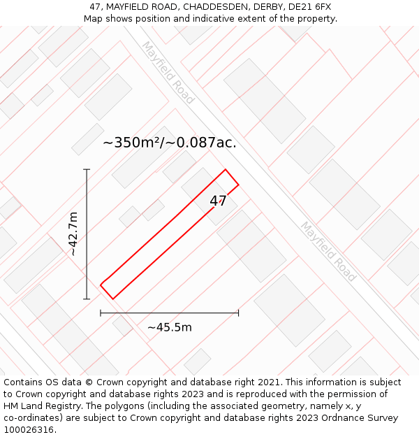 47, MAYFIELD ROAD, CHADDESDEN, DERBY, DE21 6FX: Plot and title map