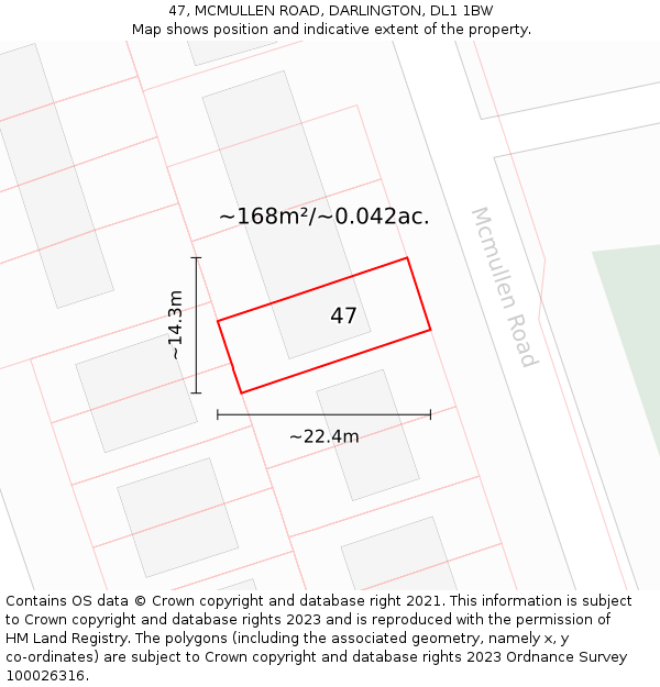 47, MCMULLEN ROAD, DARLINGTON, DL1 1BW: Plot and title map