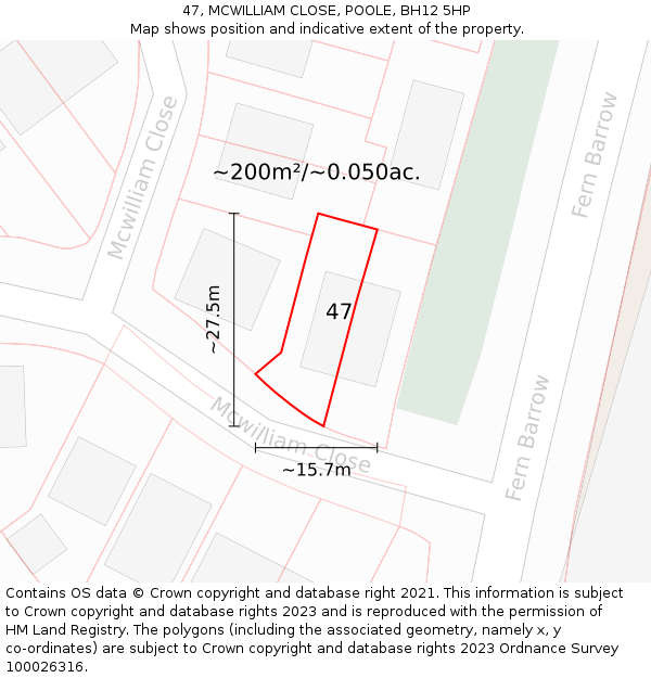 47, MCWILLIAM CLOSE, POOLE, BH12 5HP: Plot and title map